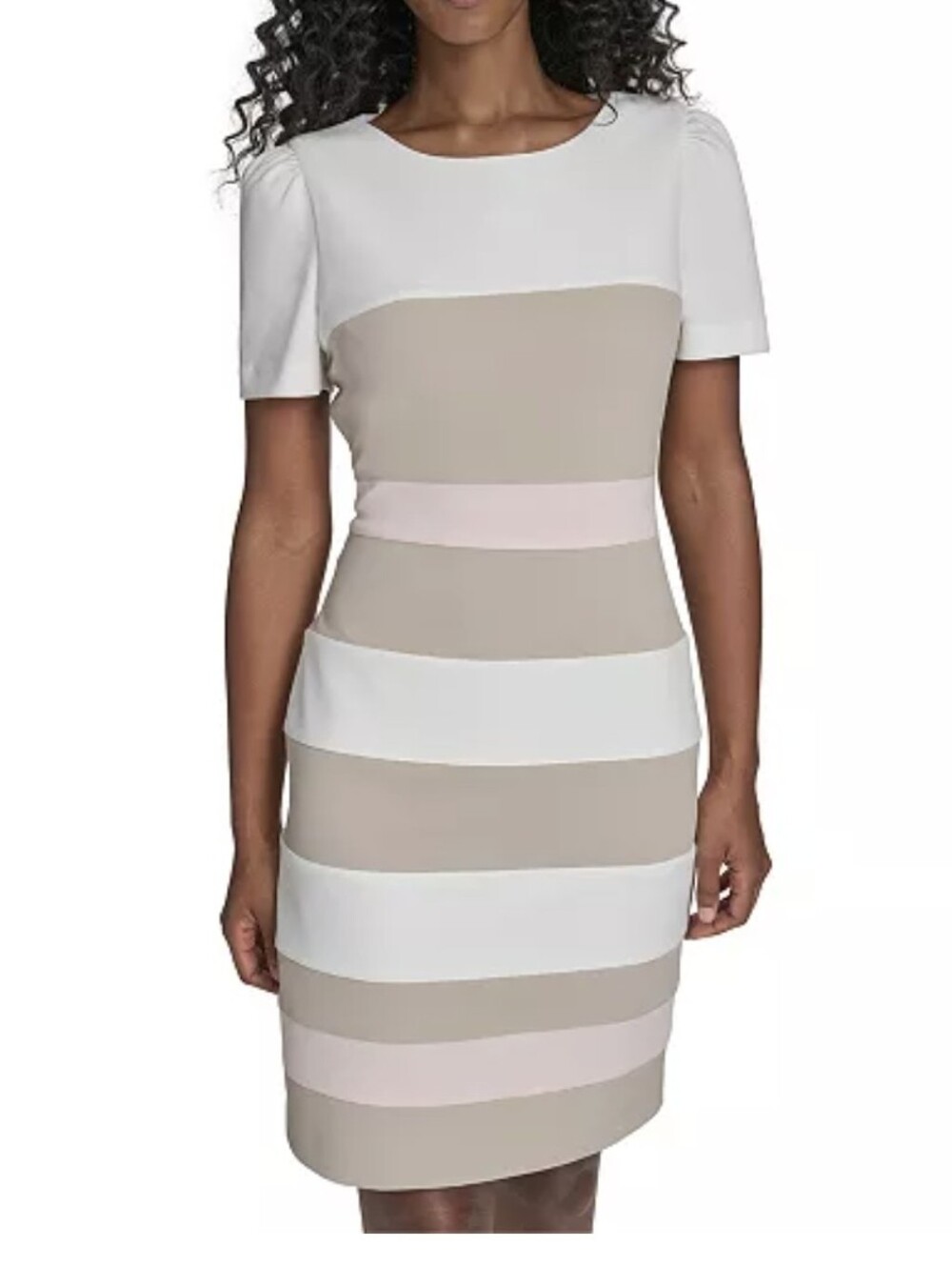 Tommy Hilfiger Women's Short Sleeve Jewel Neck Colorblock Striped Sheath Dress
